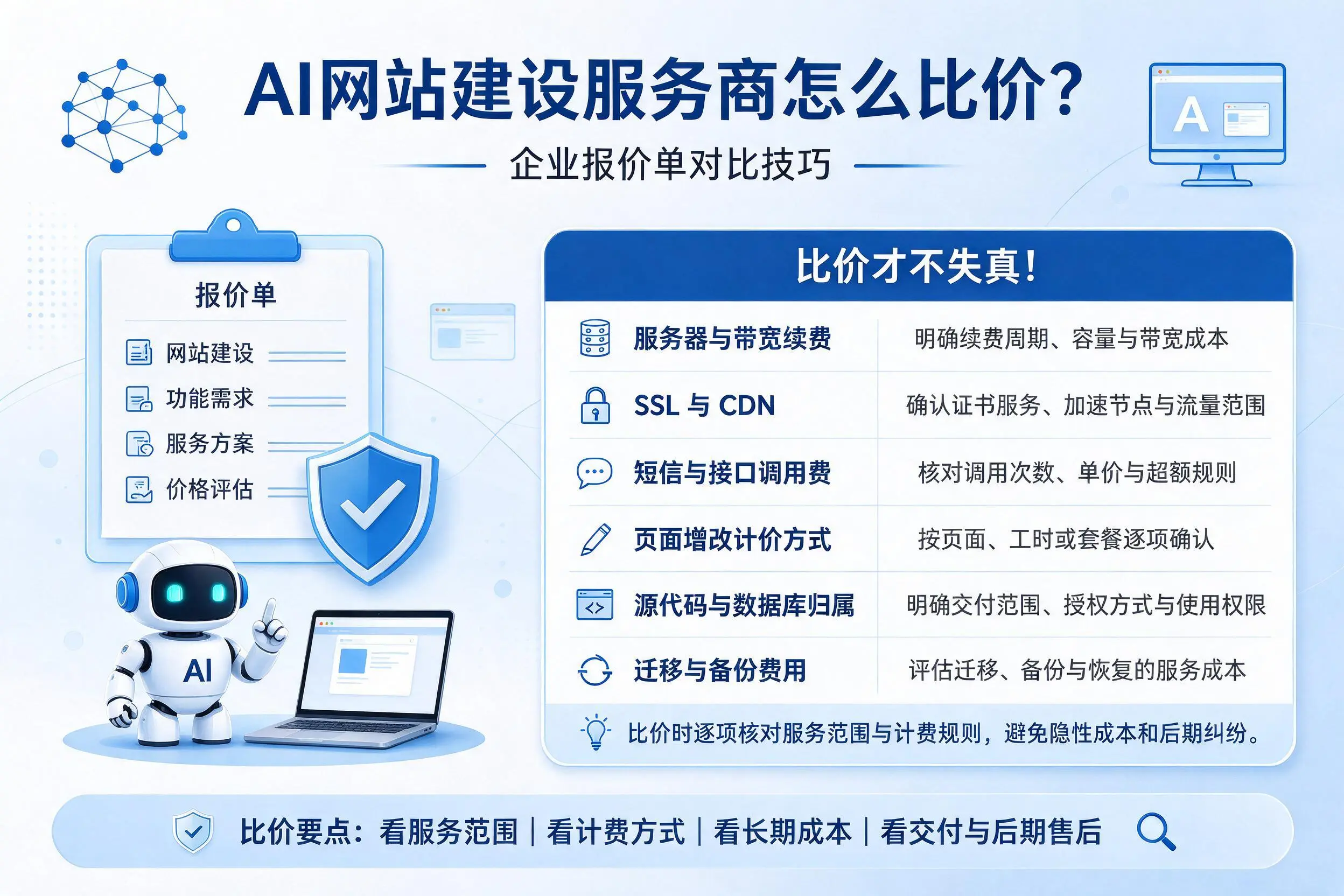AI网站建设服务商怎么比价?四川企业报价单对比技巧